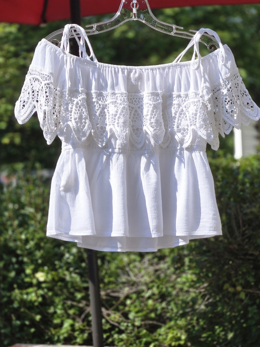 Denim & Supply Ralph Lauren White Cotton Blend Off-Shoulder Crochet Crop Top USM